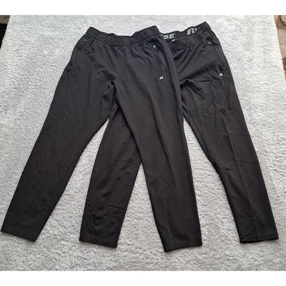 Two Pair Russell Athletic Men’s Black Active Pants With Zipped Pockets Medium - Picture 1 of 11